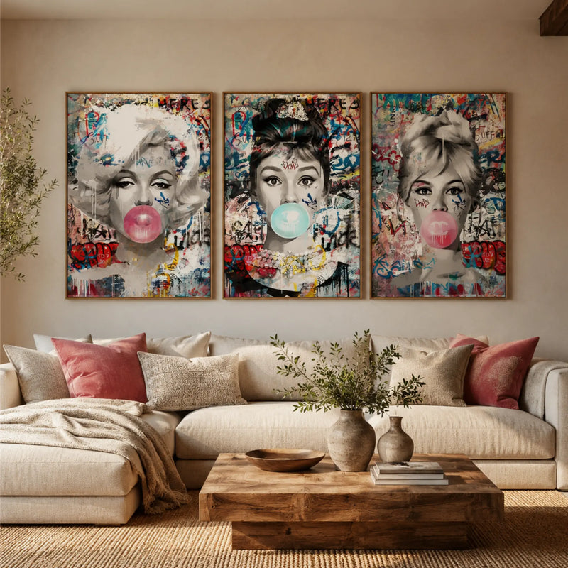 Marilyn Monroe Poster, Audrey Hepburn & Bardot Canvas