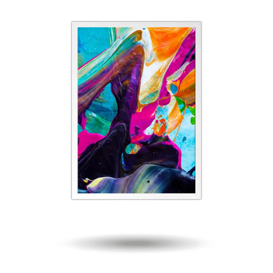 Colorful abstract rolled canvas wall art with vibrant modern paint textures and fluid art design