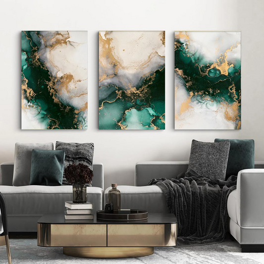 Set of 3 wall art Elegant Green Marble