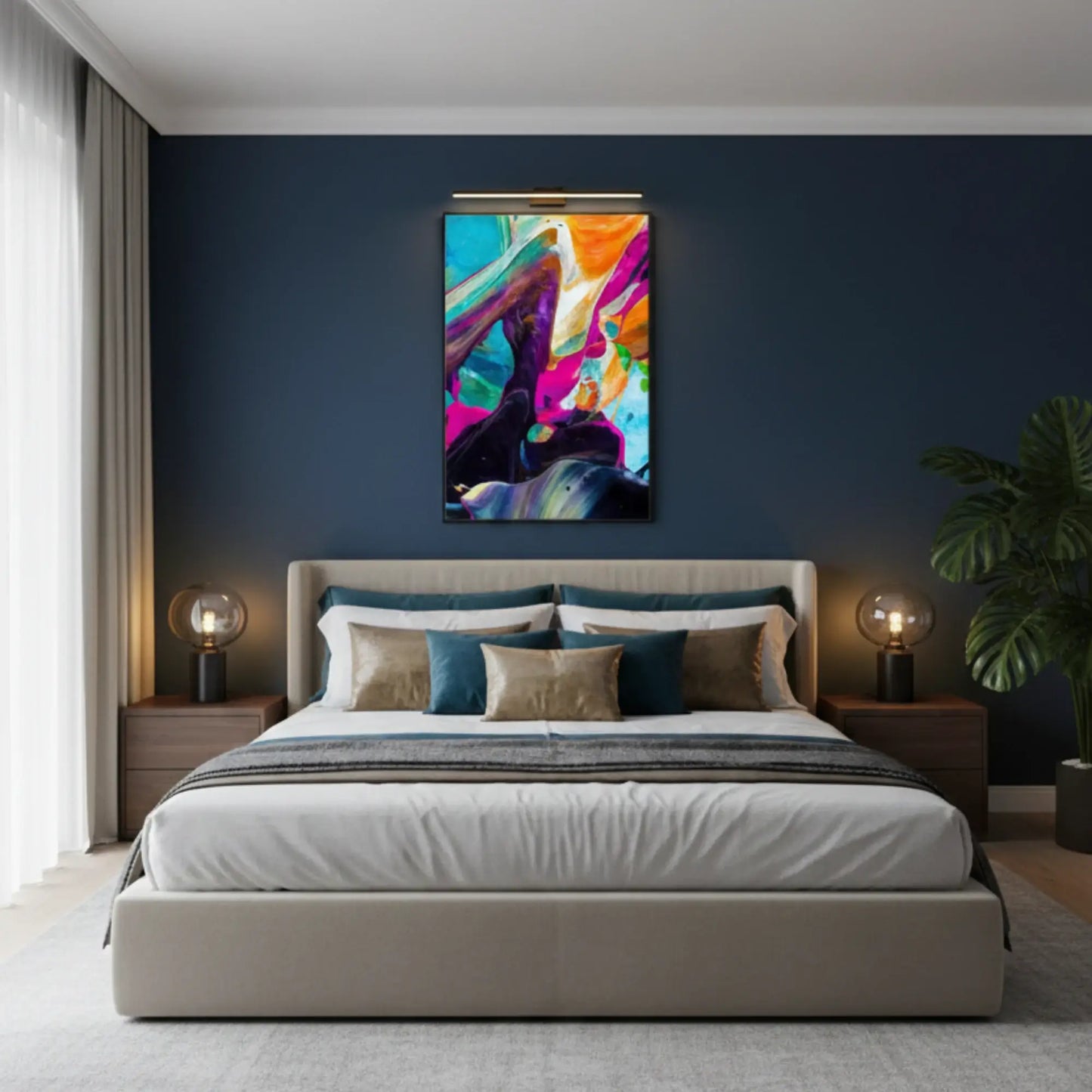 Colorful abstract rolled canvas wall art with vibrant modern paint textures and fluid art design
